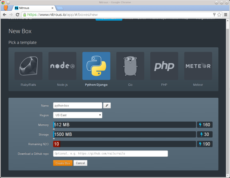 Cadastre-se no Nitrous.IO